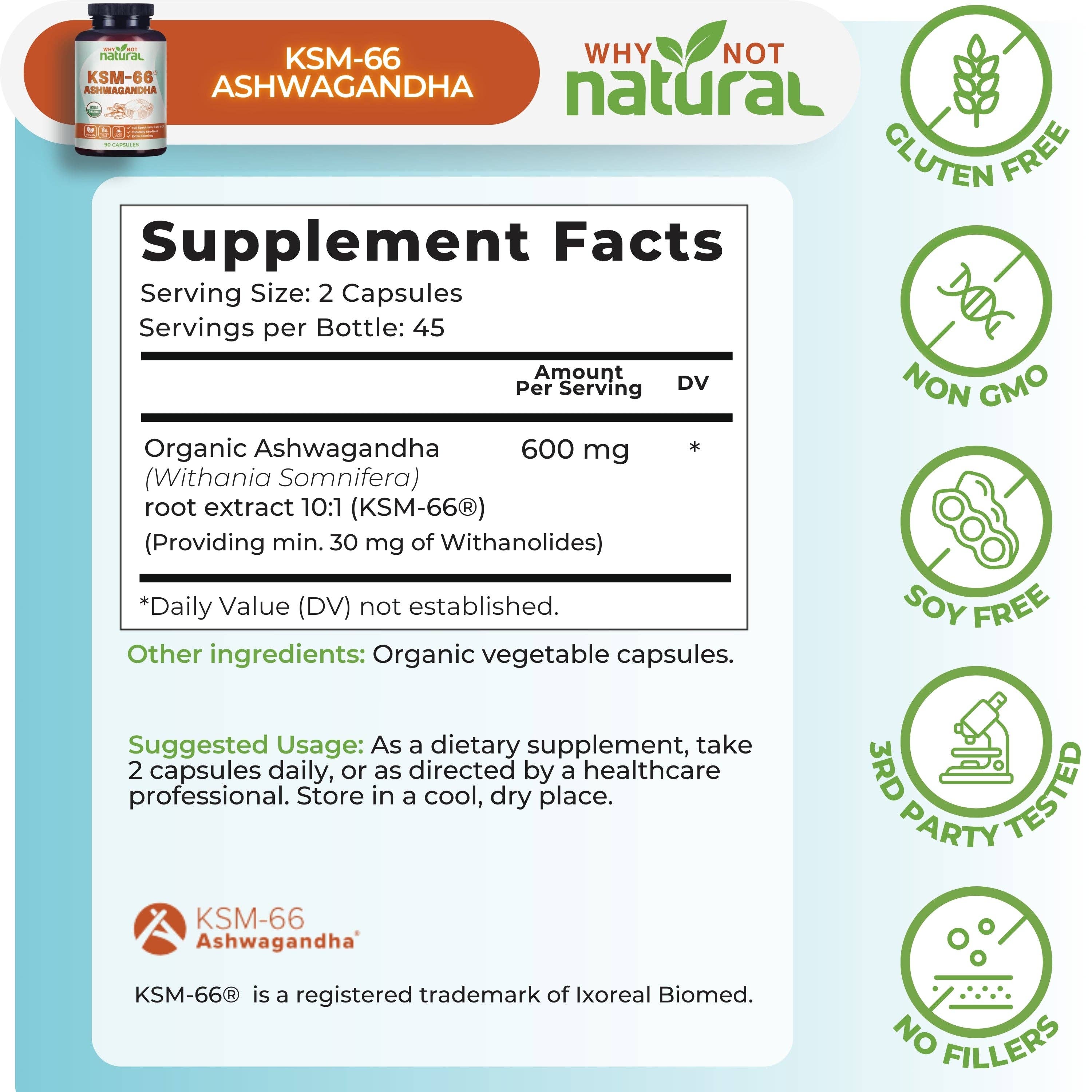 WhyNotNatural - Wholesale Oral Supplement/Vitamin - Organic Ashwagandha, KSM 662