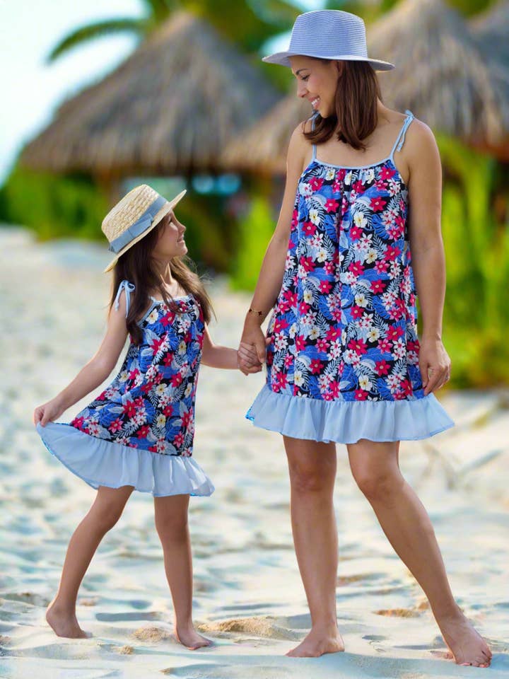 Mommy and Me Tropical Breeze Floral Ruffle Dress for wholesale by Mia Belle Girls • Wholesale