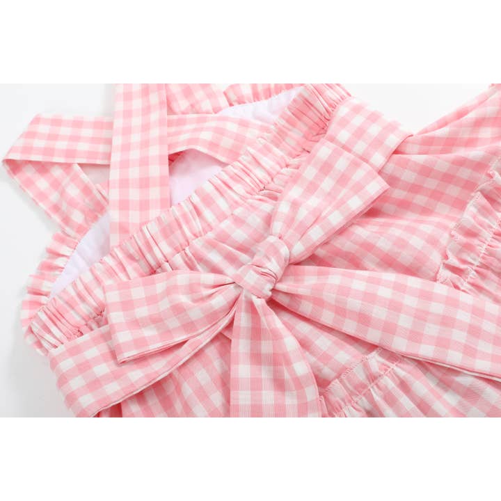 Lil Cactus - Wholesale Dress - Kids - Pink Gingham Check Layered Sundress