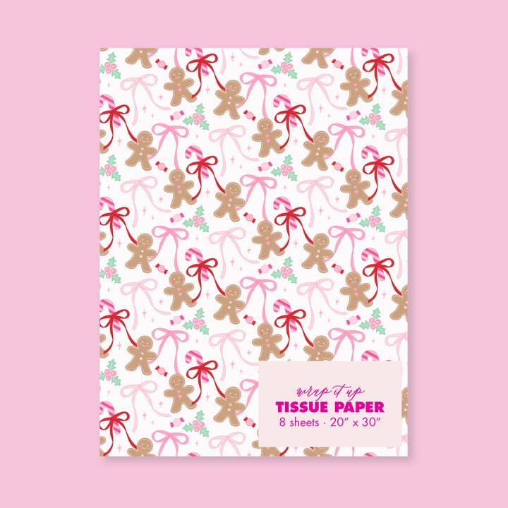 Rock Paper Scissors - Wholesale Tissue paper - Christmas Gingerbread Bows Tissue Paper - Pack of 8 Sheets0