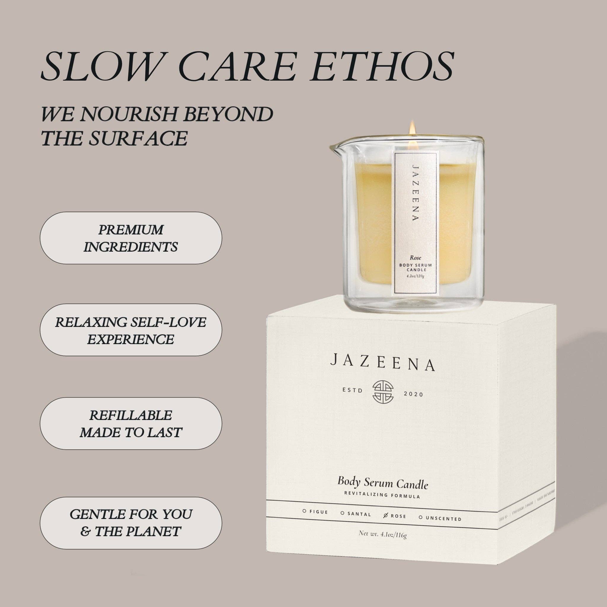 Jazeena - Vente Bougie en bocal - Bougie Sérum pour le Corps | Qualité Visage, Bio 4oz8