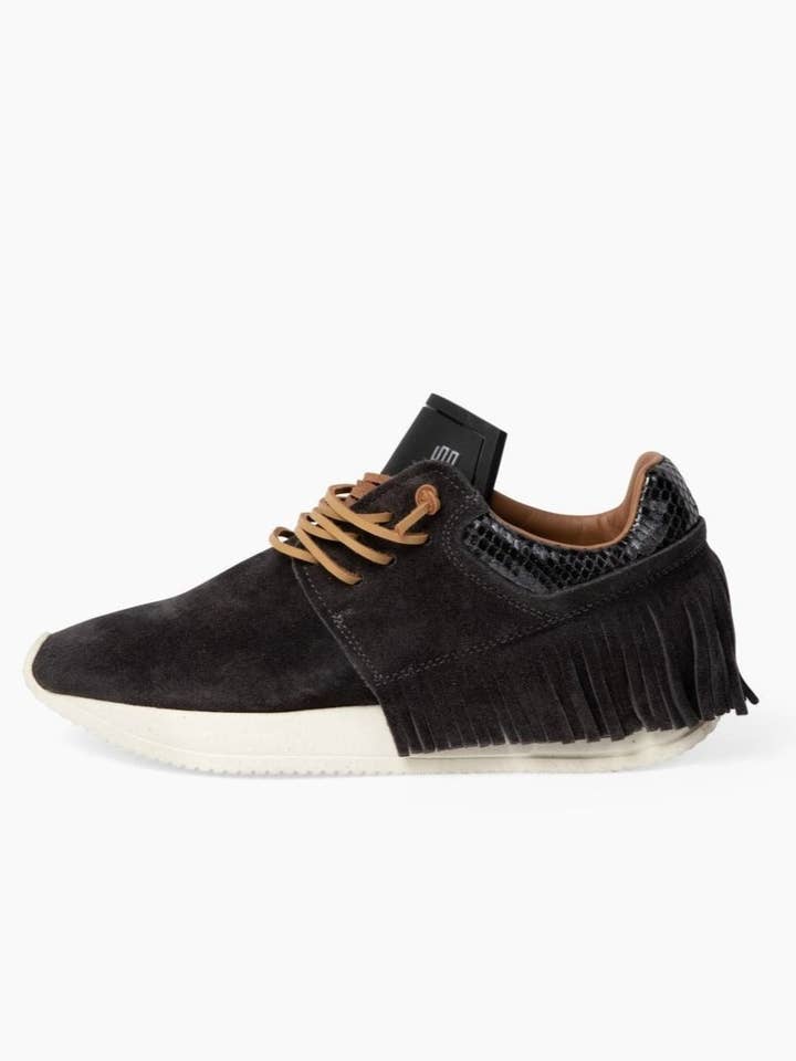 Esseutesse Suede Fringe Sneaker - Charcoal for wholesale on Faire