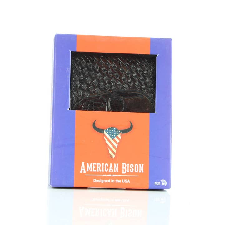 Leather Impressions Inc – Carteira – Homem por atacado – Carteira Americana Bison Lace Edge Pele Tooled Caveira Bifold4
