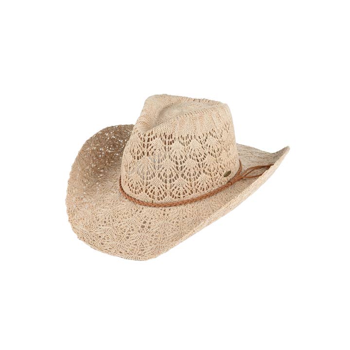 Hana - Vente Chapeau de cowboy – femme - Chapeau de cowboy en tricot à lacets en fer à cheval C.C