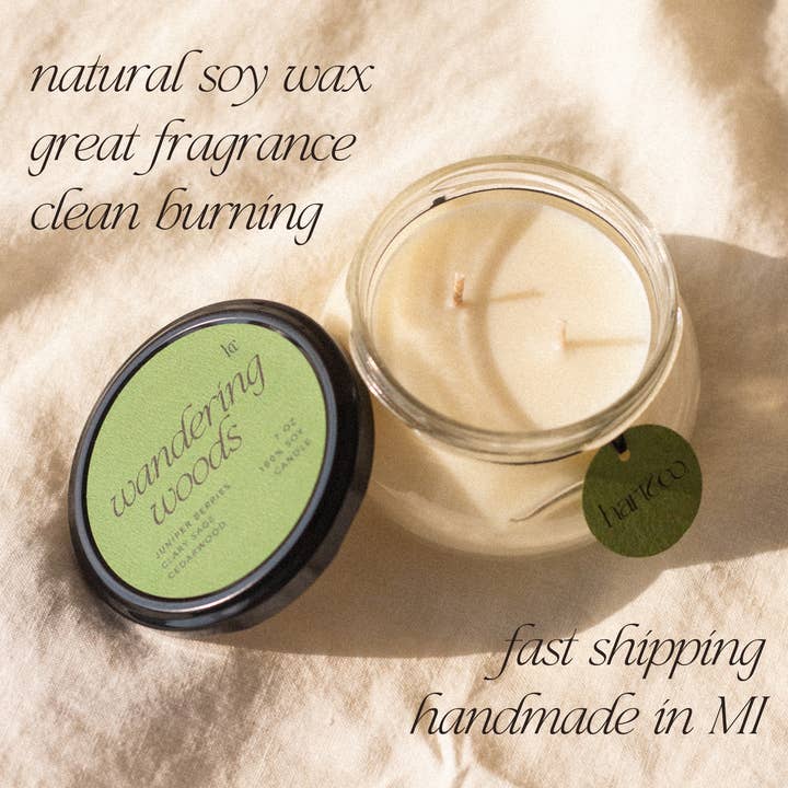 Simply Curated - Wholesale Jar/Filled Candle - Wandering Woods Double Cotton Wick Soy Candle 7oz