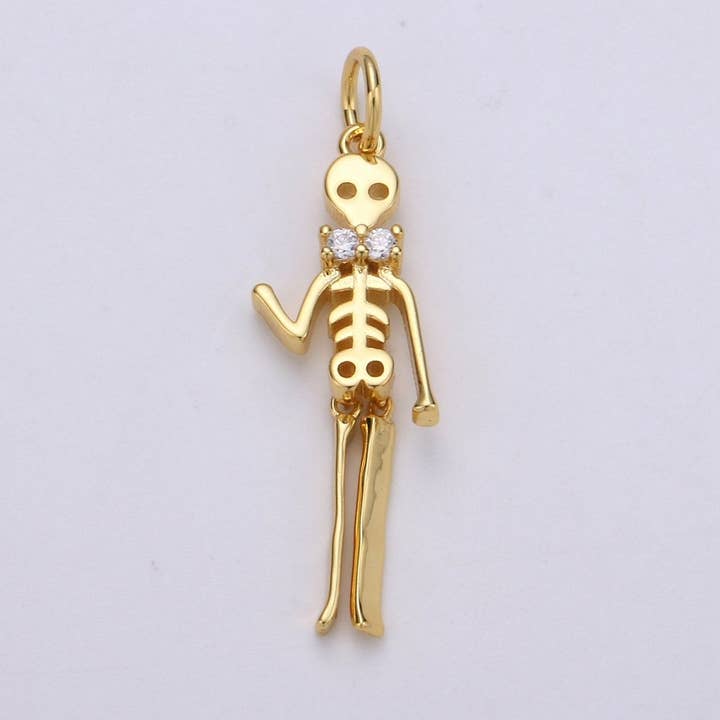 Day of the Dead Charm - Dia de los Muertos Pendant - Miniature Skeleton Gold Skull Charm for Halloween Necklace Jewelry Supply D-684 D-691 for wholesale by Aim Eternal