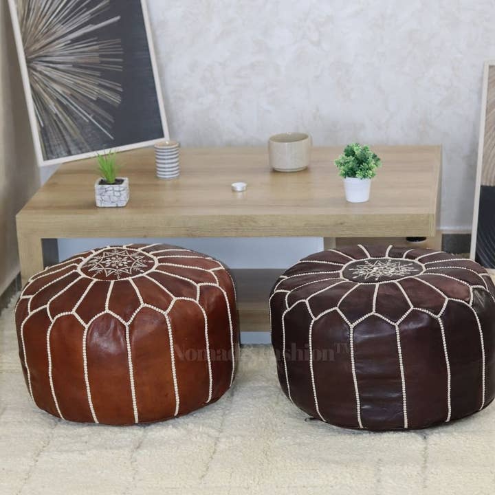 Pouf Marroquino Pele Cruzada Castanho & Castanho Escuro por atacado de NOMAD&FASHION
