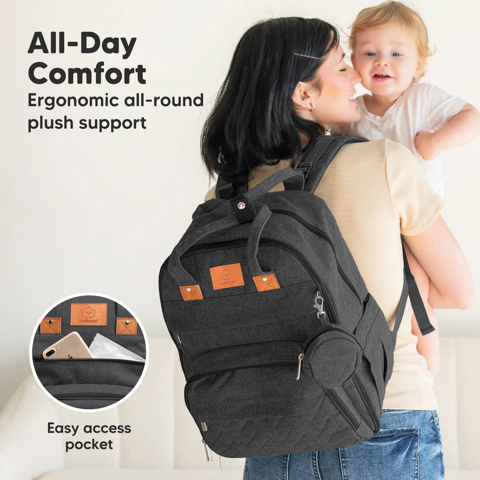 Charcoal KeaBabies Rove Diaper Backpack for wholesale on Faire6