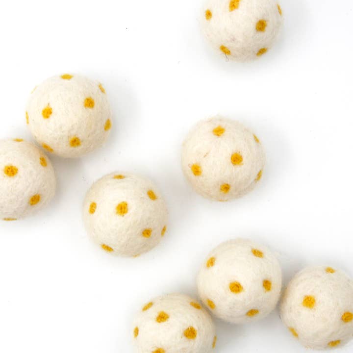 The Felt Pod – wholesale Decorative tabletop object – Felt 2.5 CM Dots Swirls Pack of 10 Balls - Canary Yellow3