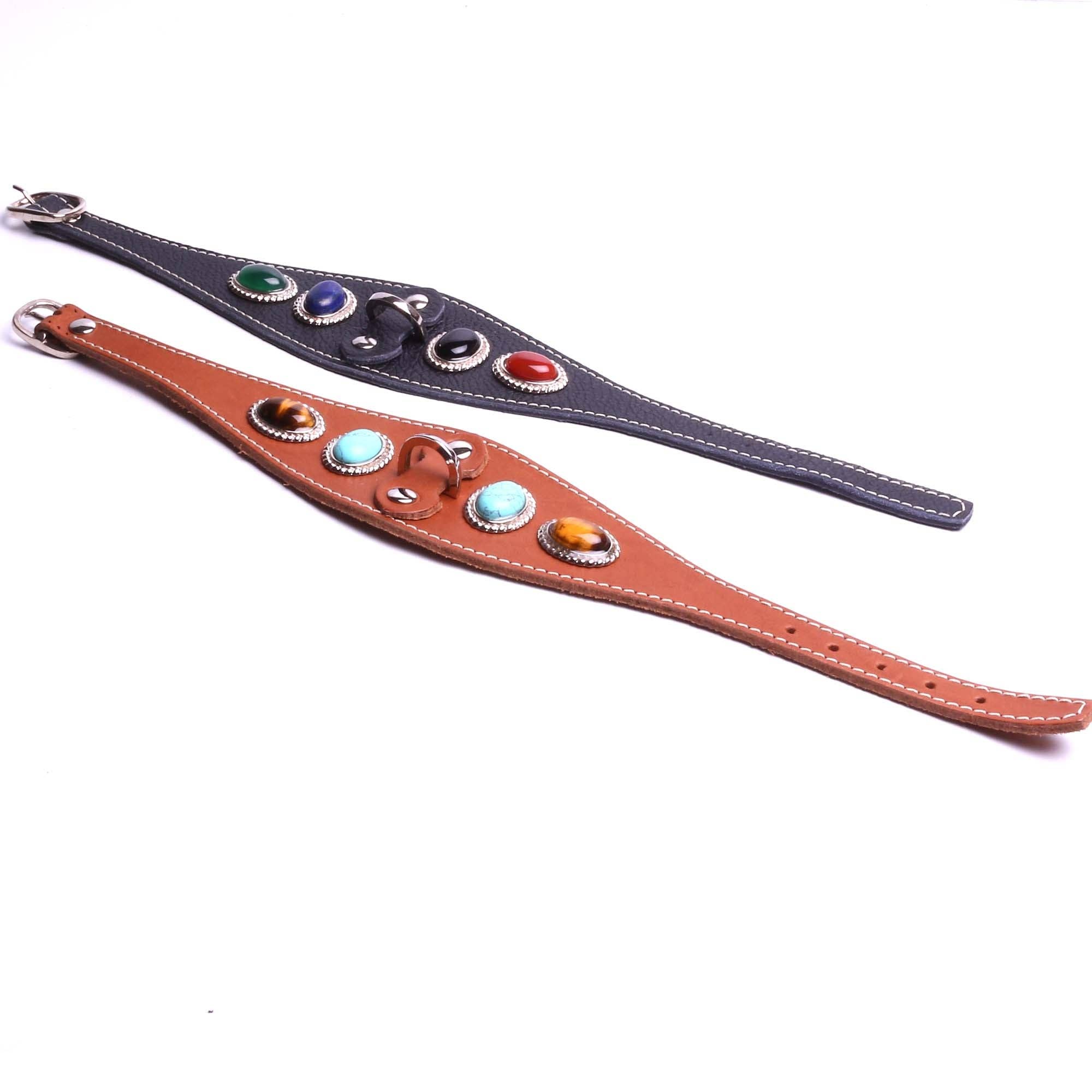 SARL FELINEA – wholesale Pet collar – Cat – Handmade Dog Cat Collar Natural Leather Black Leather Genuine Stone By Mode France.2