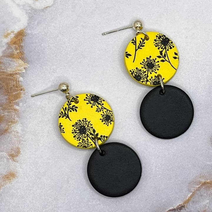 Yellow Dandelion Polymer Clay Earrings for wholesale by The Clay Arches