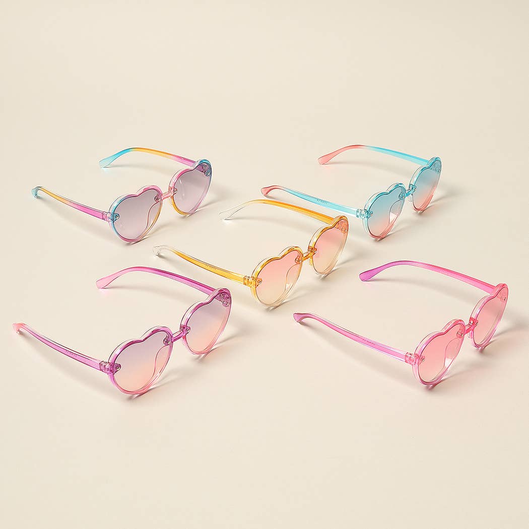  ASSORTED COLORS Kid's Heart Shaped Gradient Sunglasses for wholesale on Faire4