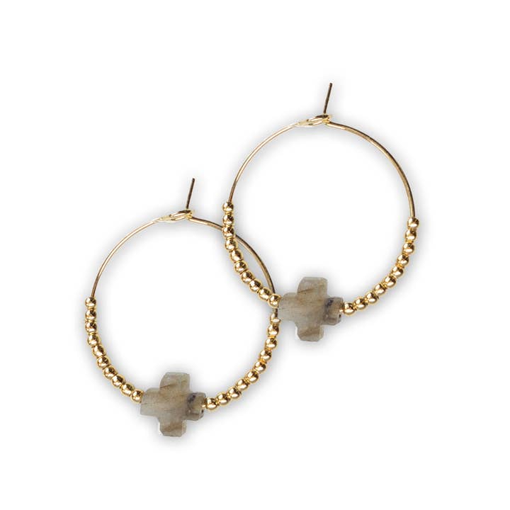 Faith Over Fear Cross Earrings-Labradorite for wholesale by Lenny & Eva