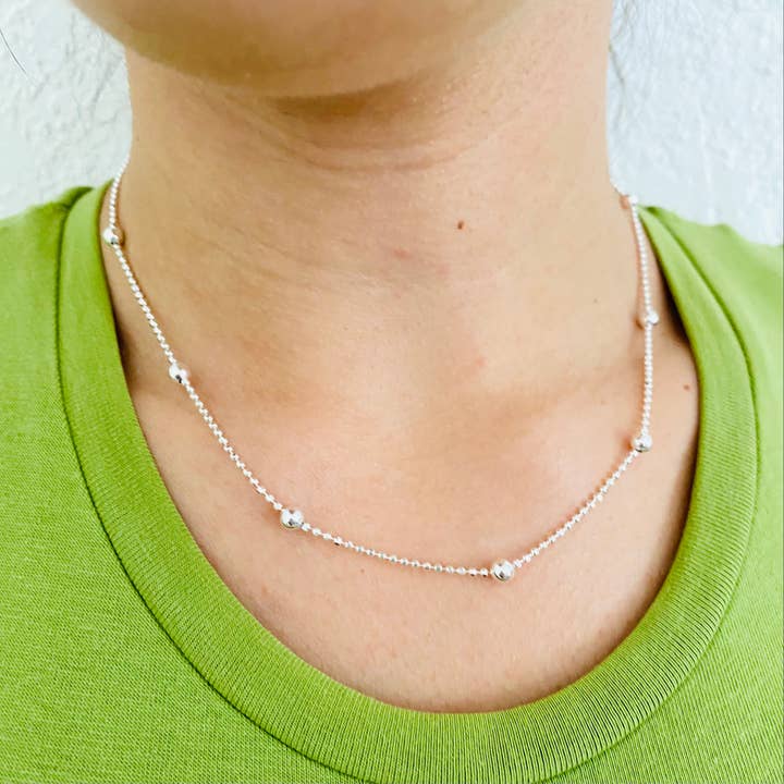 Collana a catena satellitare in argento, catena a maglie con perline in argento, per la vendita all'ingrosso da parte di Housegoldjewelry