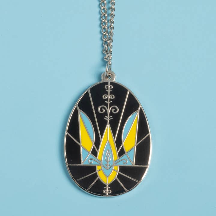 Ukrainian Easter Egg (Pysanka) Necklace - Trident - Silver for wholesale by Dissent Pins