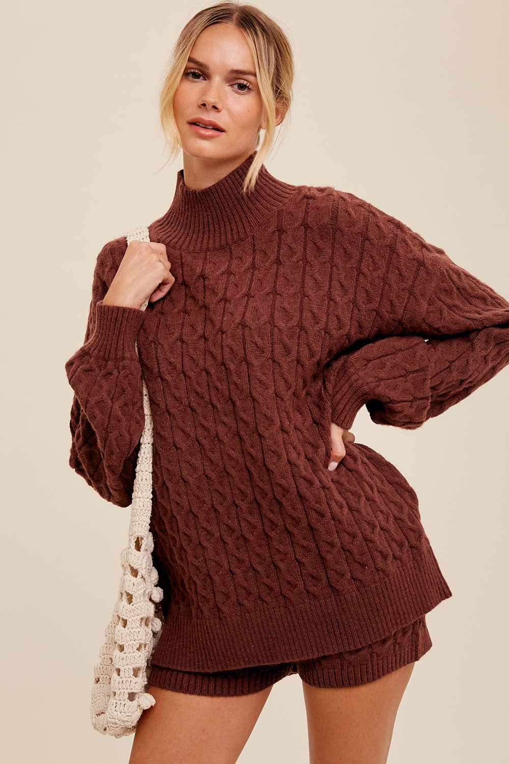 Listicle - Wholesale Lounge Set - Women's - Cable Knit Mock Neck Sweater Set LWSET0131