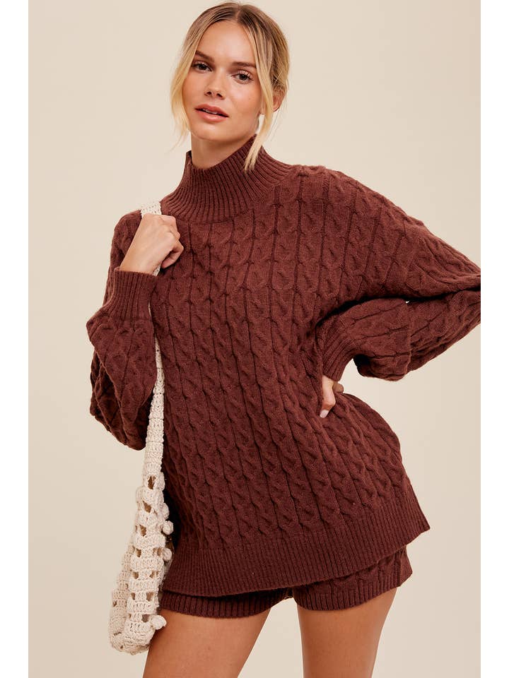 Listicle - Wholesale Lounge Set - Women's - Cable Knit Mock Neck Sweater Set LWSET0131