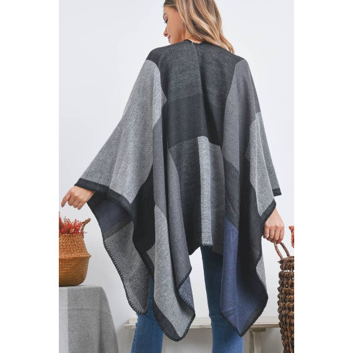 Love and Repeat - Wholesale Poncho - Women's - Geometric Rectangel Ruana Wrap Poncho