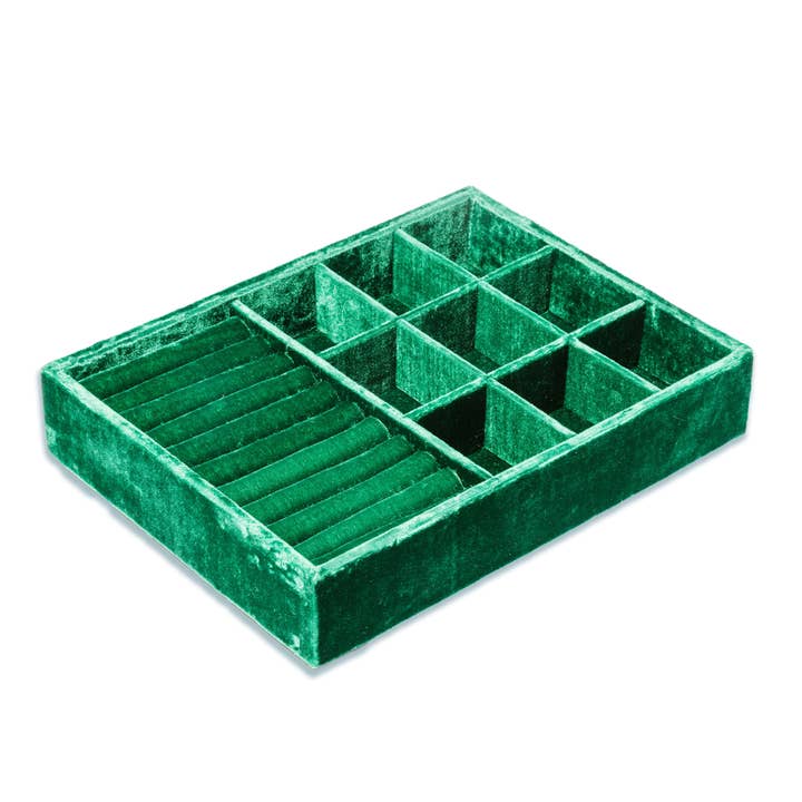 Stackable Silk Velvet Jewelry Tray in Emerald for wholesale on Faire