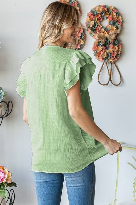 Vanilla Monkey - Vente Chemisier – femme - Blouse unie à double volant smockée2