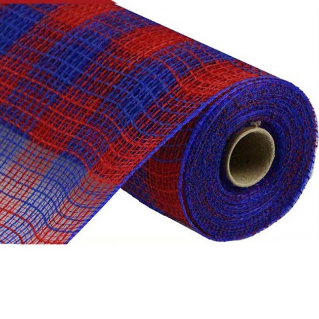 10.5" Royal Blue Red Small Check Faux Jute Mesh RY832087 for wholesale by Trendy tree
