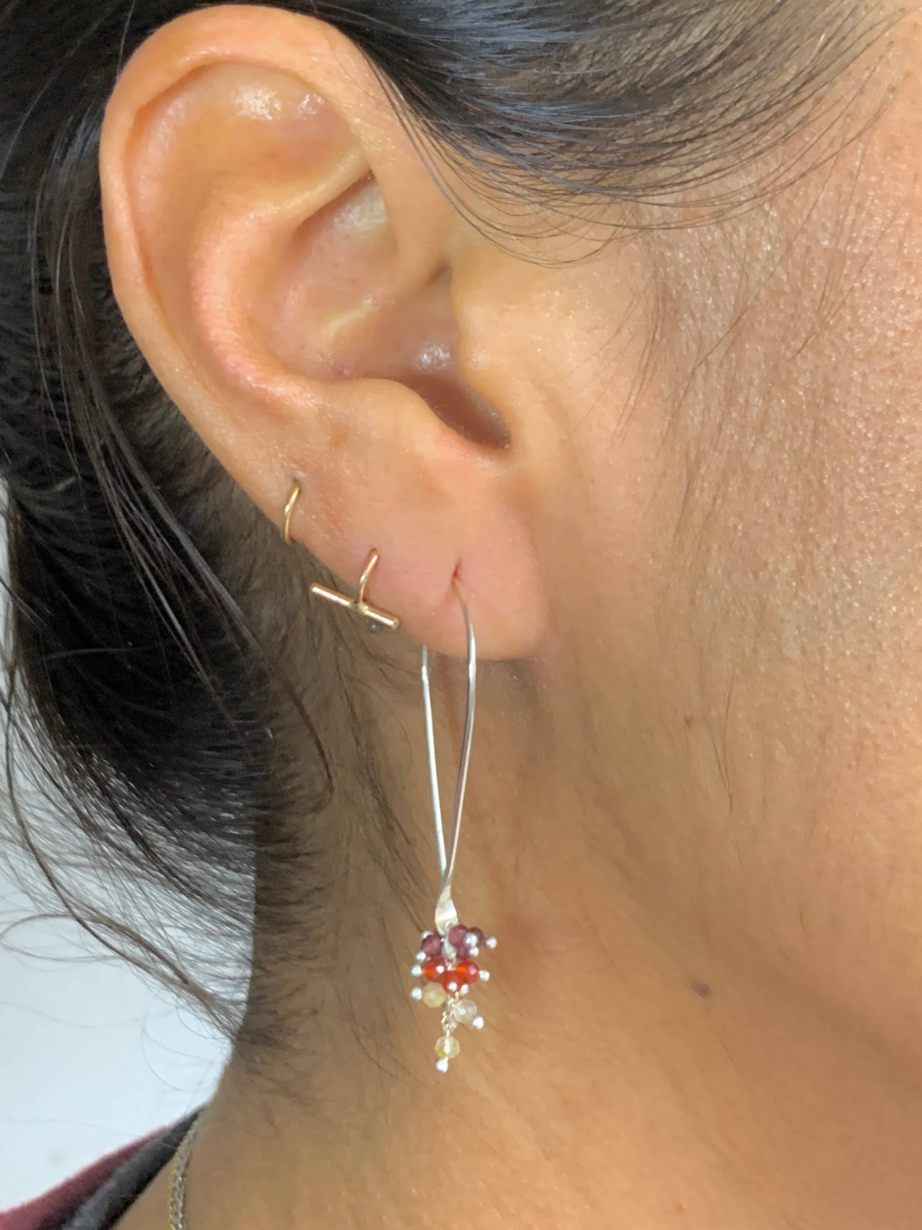 YedOmi Jewelry - Wholesale Hoop Earrings - XS Fire Tear Hoop Earrings in Citrine, Carnelian and Garnet3