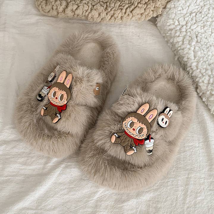 Little Trendy - Wholesale Slippers - Kids - Cute monster plush home slippers girls furry slippers2