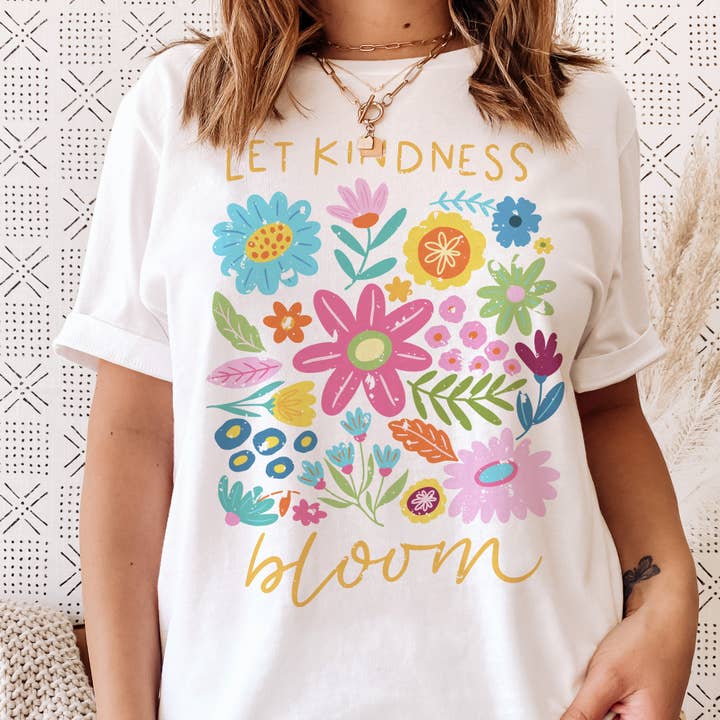 Lass die Freundlichkeit erblühen Sommerblumen Gute-Laune-Grafik-T-Shirt für den Großhandel von Par.tees by Party On!