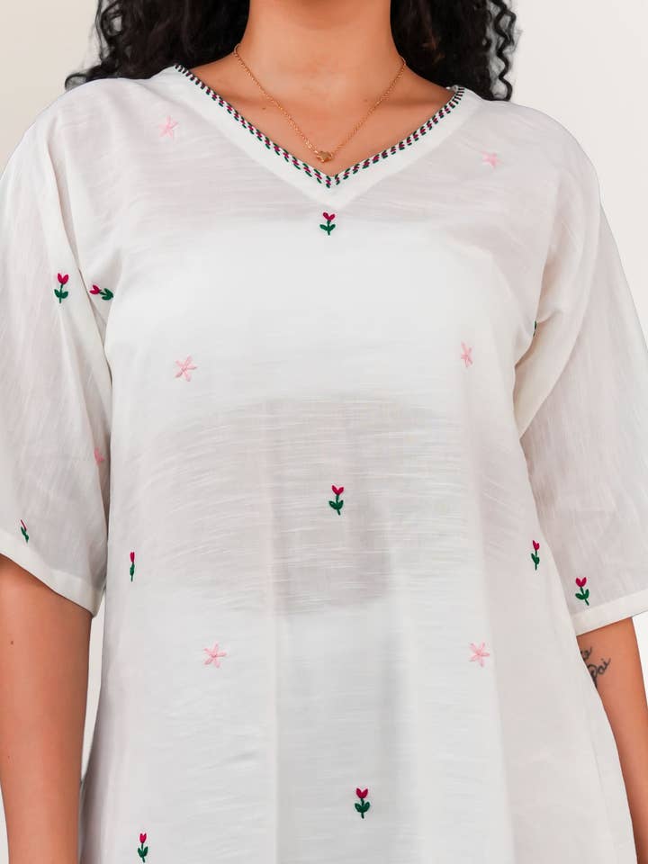 Khadi Handwoven Cotton Embroidered Dress for Women for wholesale by Ariastop.com corporation