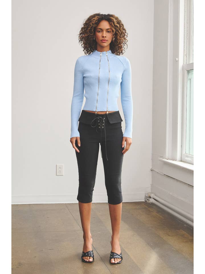 No Vacancy - Wholesale Knit Top - Women's - Double zipper detail ribbed mock neck top14