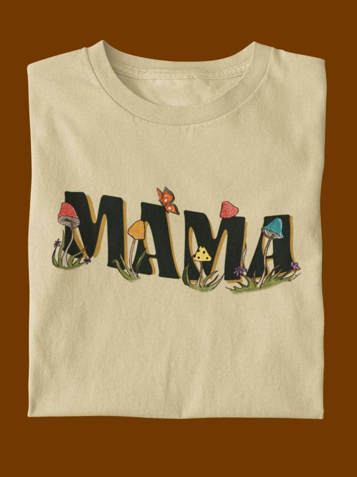 Mama - Retro Mushrooms - Dark Natural - T-shirt unisexe pour la vente par Raising Tito