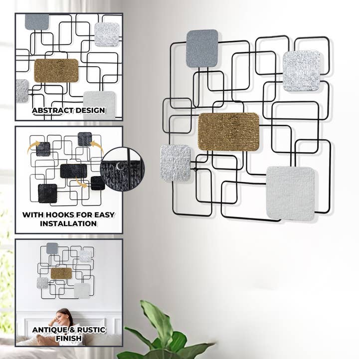 Accent Collection – wholesale Dimensionell/3D-väggkonst – Rustik metall väggdekor vardagsrum 31 ”abstrakt trådkonst