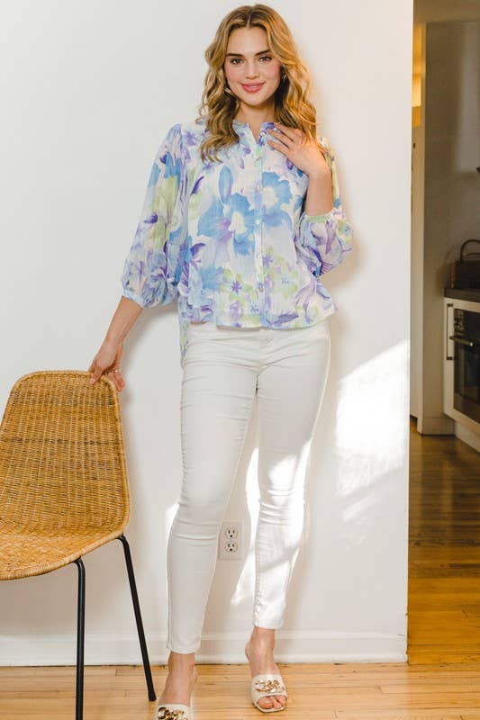 Oddi - Vente Chemisier – femme - Blouse boutonnée à col rayé fleuri10