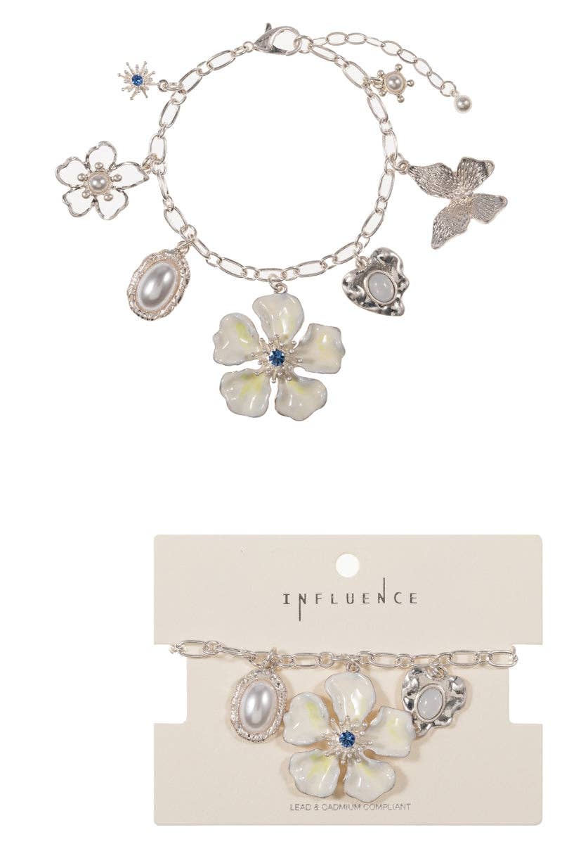 Designature New York – Engroshandel Armbånd med vedhæng – Blomst Metal Perle Charm Klynge Lukning Armbånd4