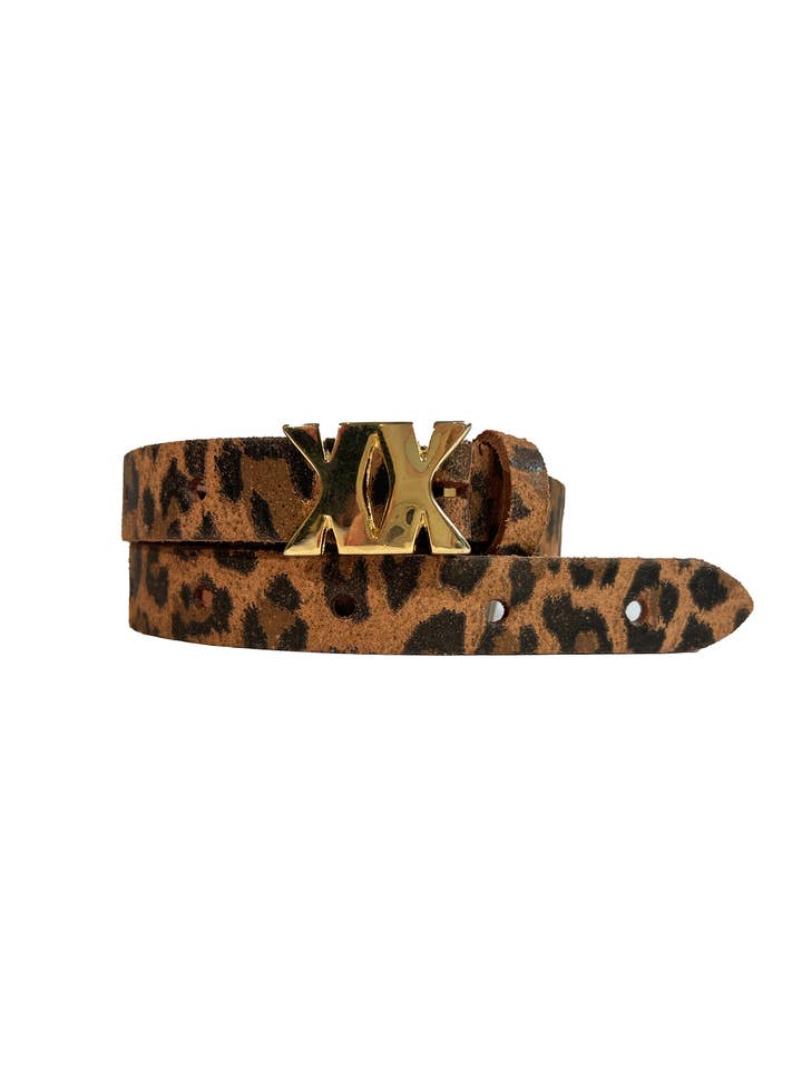 Cinto de Couro Leopardo Brilho Dourado PBK por atacado de PINNED by K