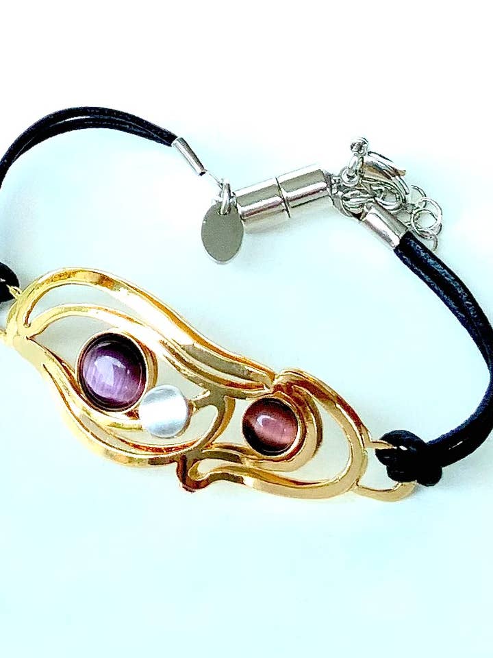 BRACELETS (D) - Leather cord w/magnetic clasp w/Ext for wholesale by Christophe Poly / Crono Design