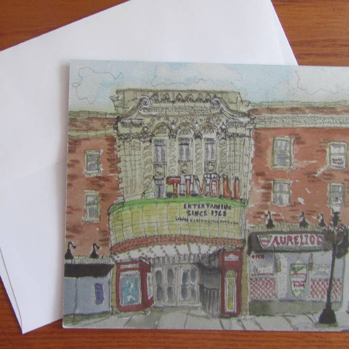 Tivoli Theatre, Downers Grove, IL, Watercolor Note Card for wholesale by Maggie Caravello