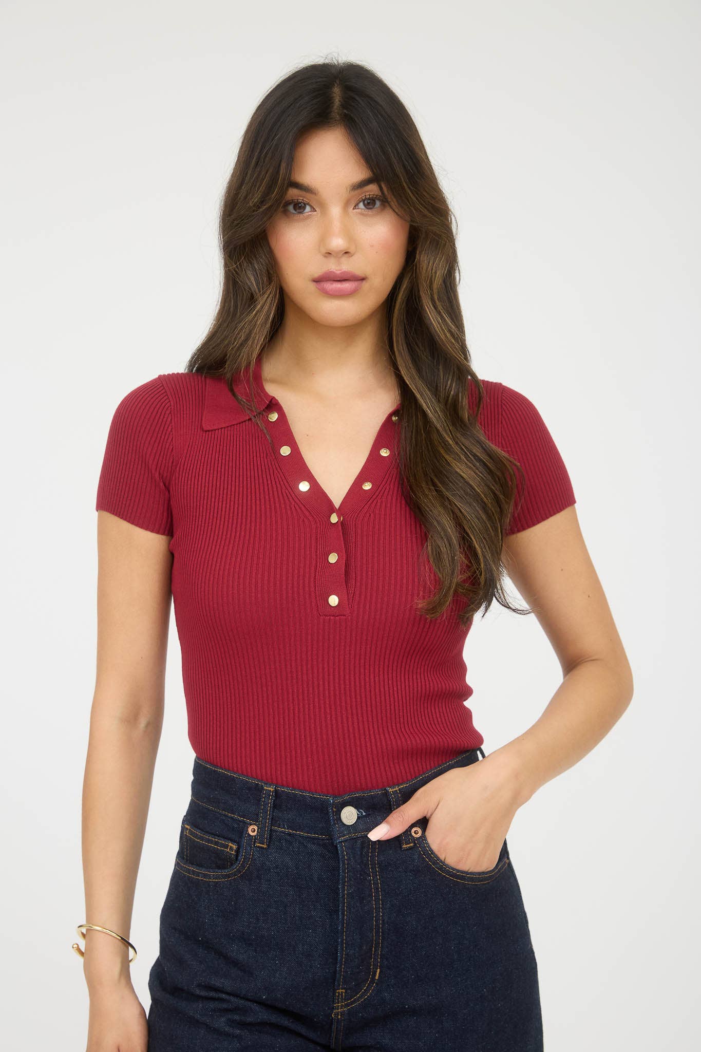 The Workshop Studio - Wholesale Knit Top - Women's - PLUS GOLD SNAP BUTTON SWEATER KNIT POLO35