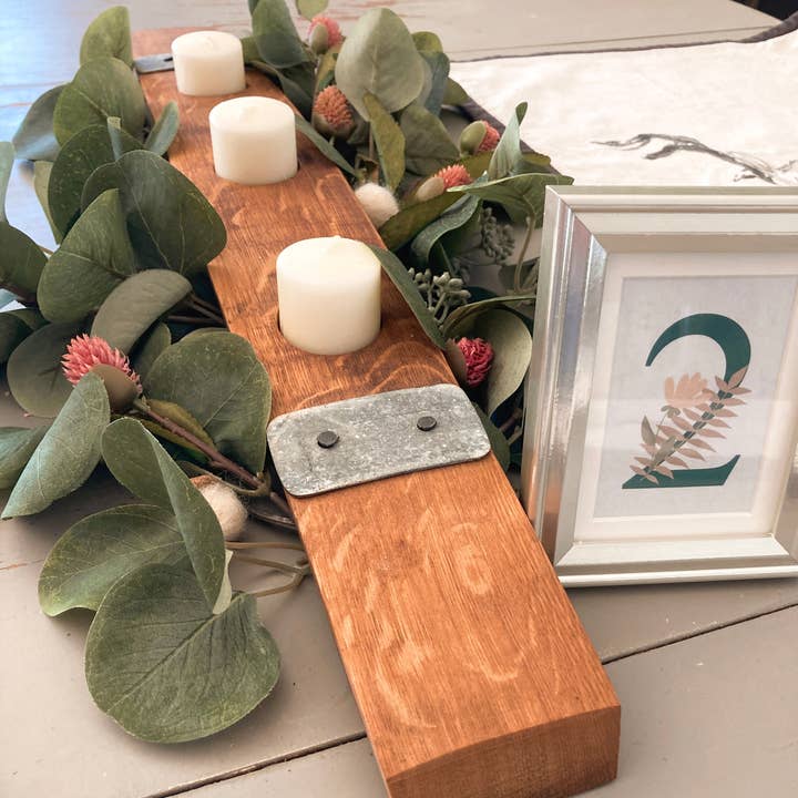 Honest Woodcraft - Wholesale Candle Holder - Farmhouse Style Table Centerpiece Reclaimed Wine Barrel Art