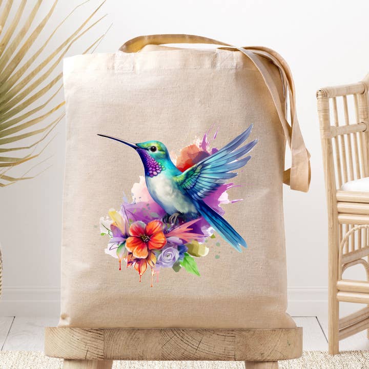 Watercolor Hummer/Natur/Vogel - Tragetasche aus Canvas für den Großhandel von Dark Horse Dream Designs LLC