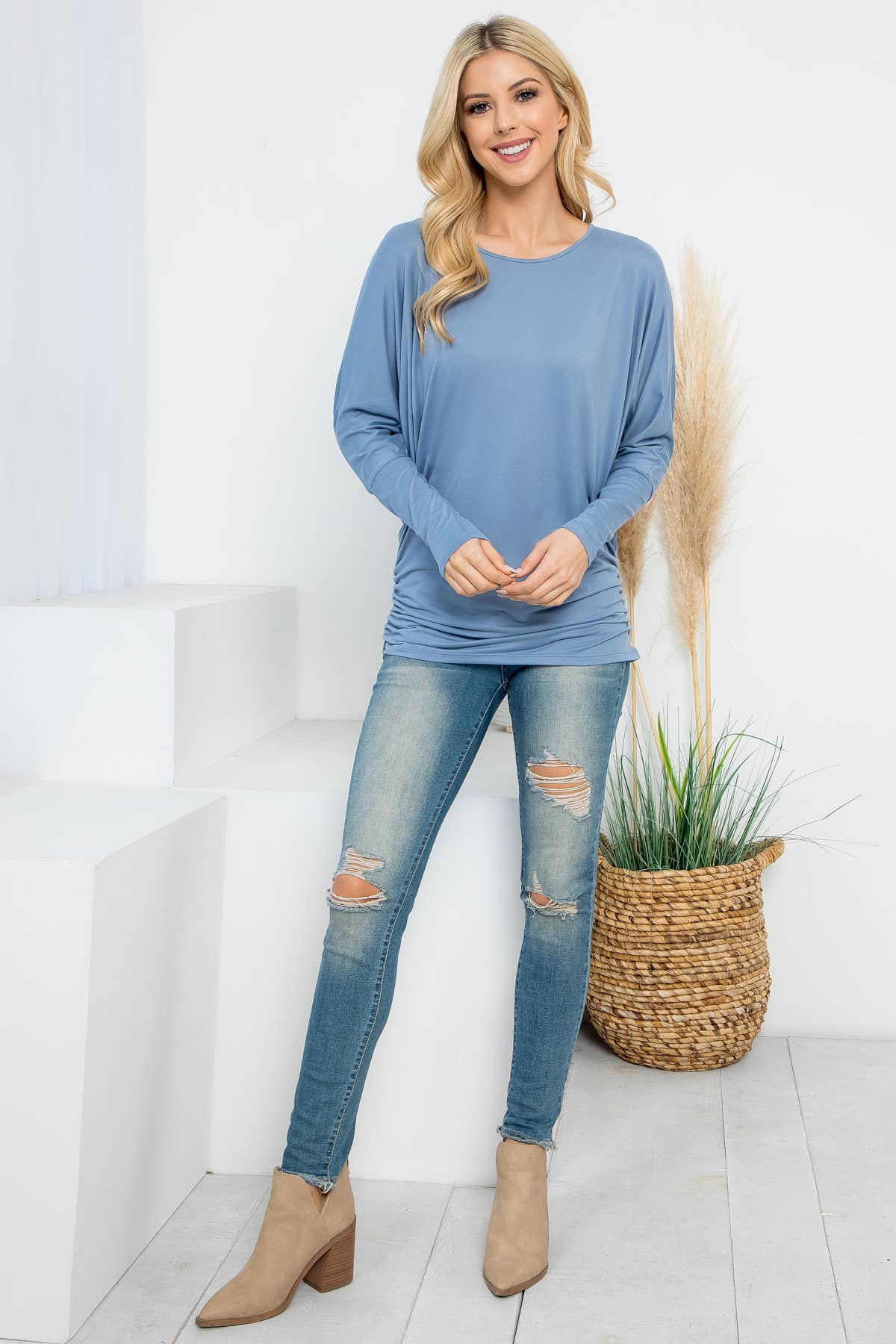 MYS Wholesale Inc - Vente Tunique – femme - Haut uni à manches longues Dolman avec détails en forme de tunnel29