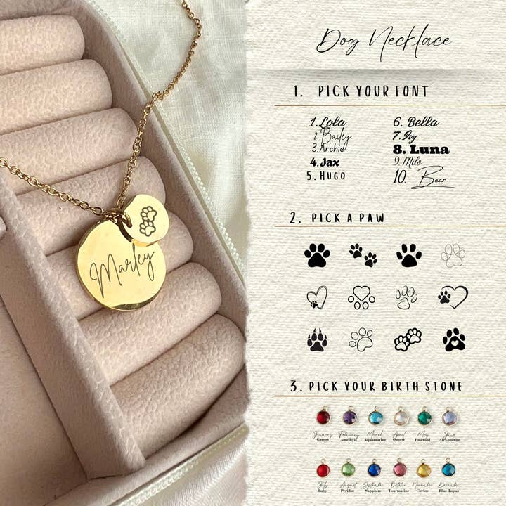 Personalized Pet Memorial Necklace with Engraved Paw for wholesale by Rossie Jewellery