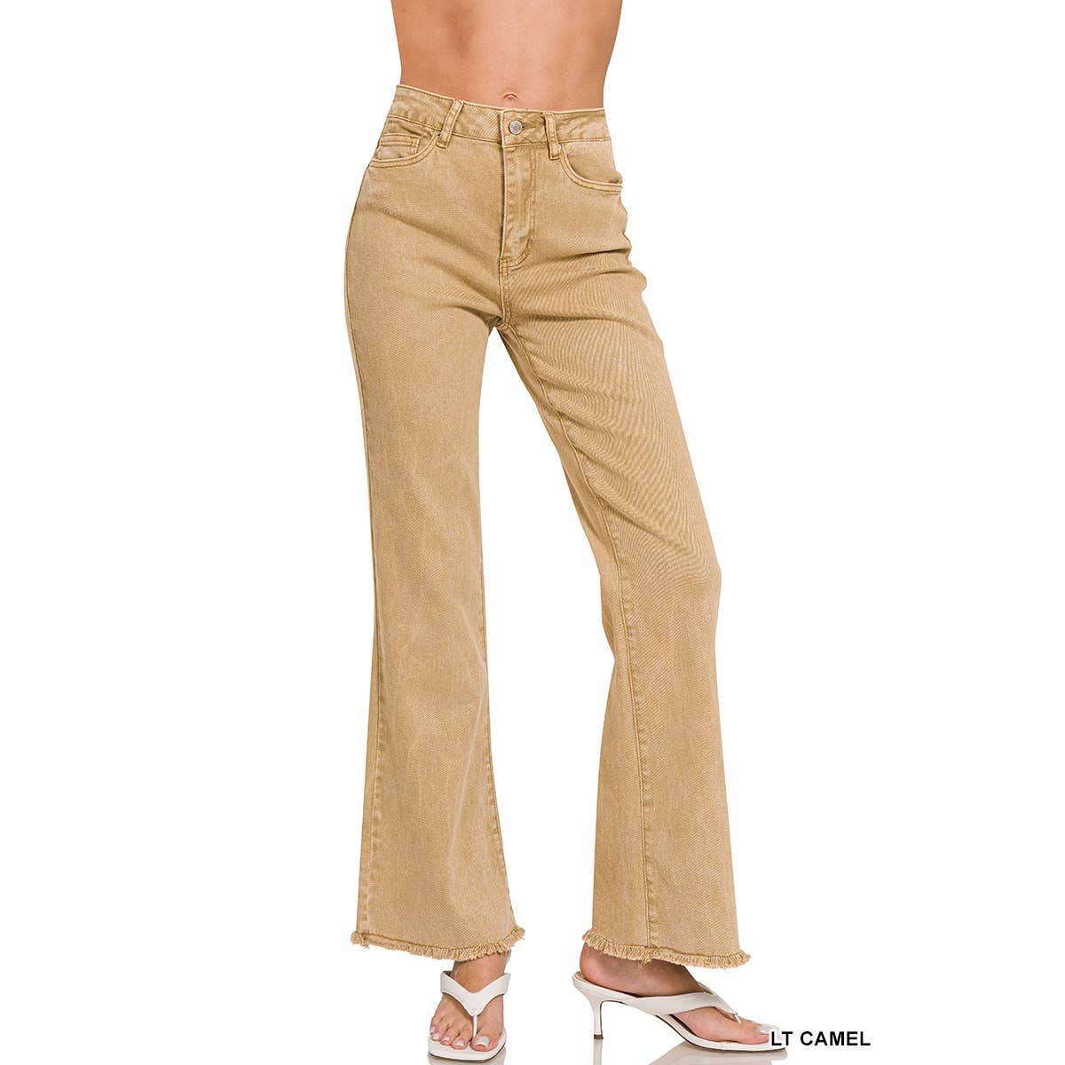 Apolline - Wholesale Jeans - Women's - ACID WASHED FRAYED CUTOFF HEM STRAIGHT WIDE PANTS7