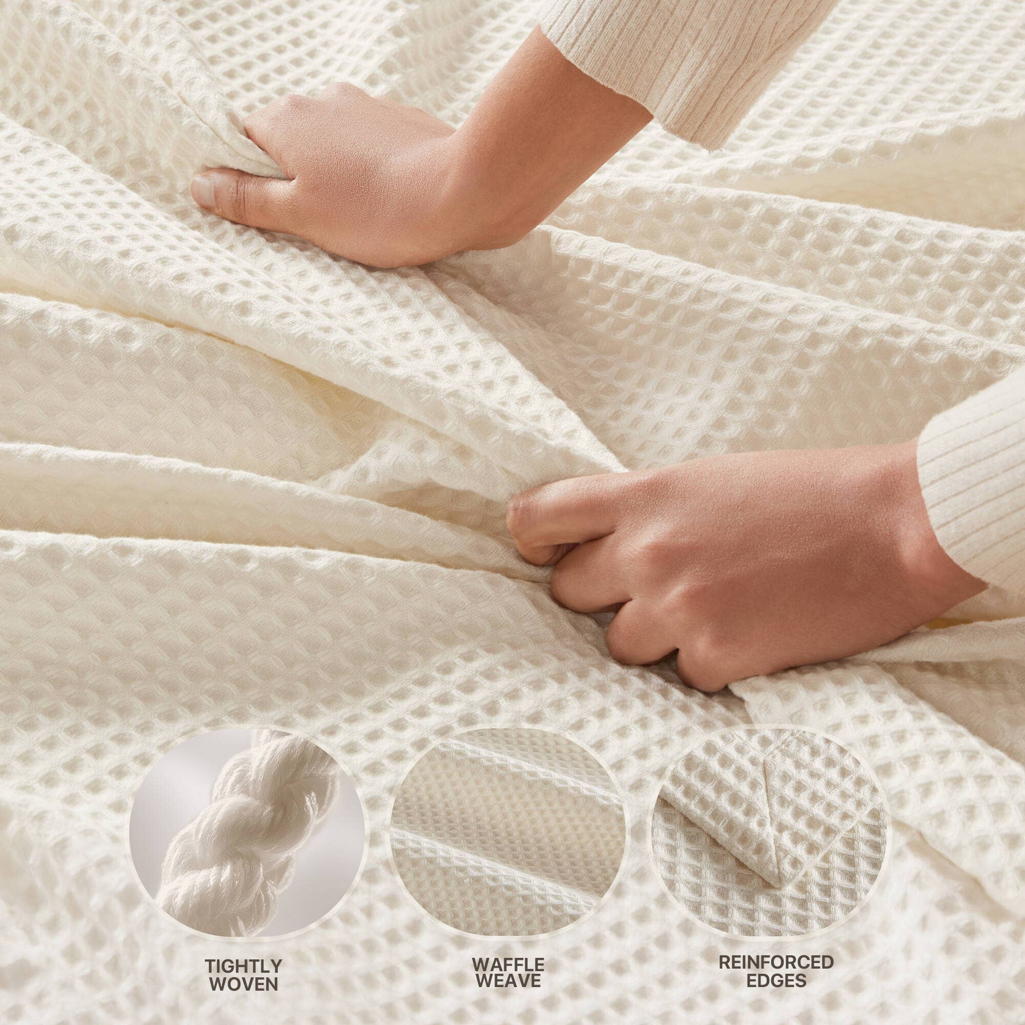 Olliix - Vente Couvre-lit - Couverture de lit en coton gaufré, ivoire9