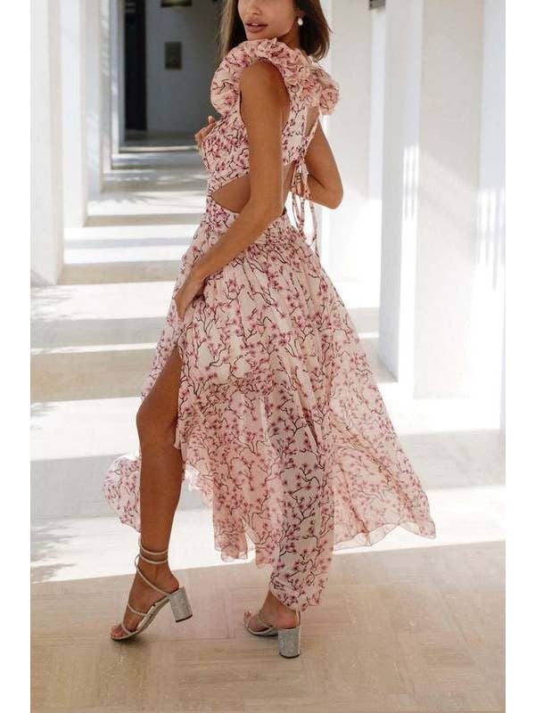 Queen Fashion - Wholesale Blouse - Women's - floral maxi dress with flutter sleeves11