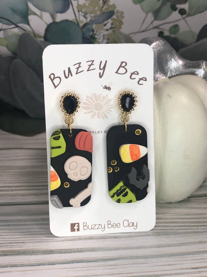 Cuelgas rectangulares estampadas de Halloween para venta al por mayor de Buzzy bee clay