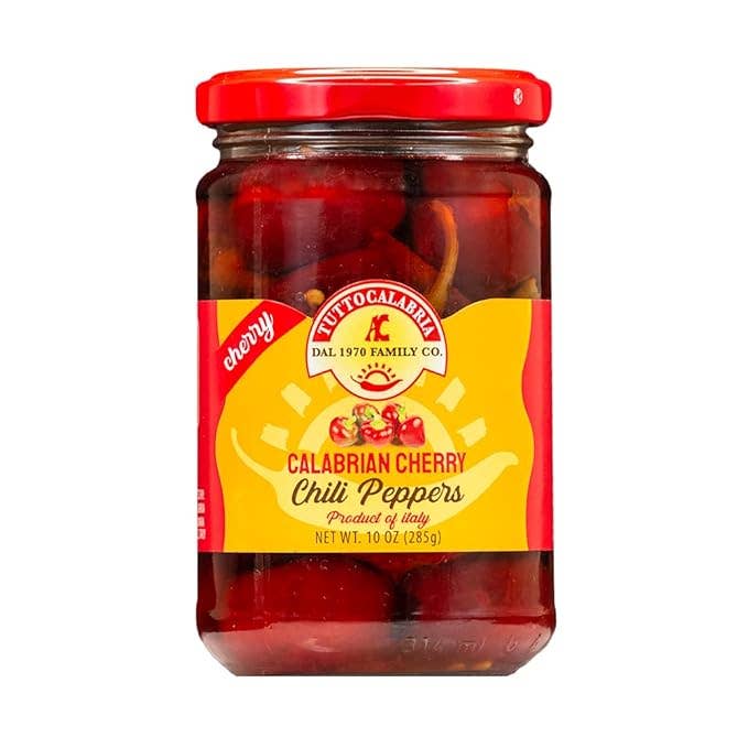 Wholesale Italian Food - Wholesale Pickled Vegetables - TuttoCalabria, Whole Round Cherry Calabrian Peppers in Oil, 10 oz