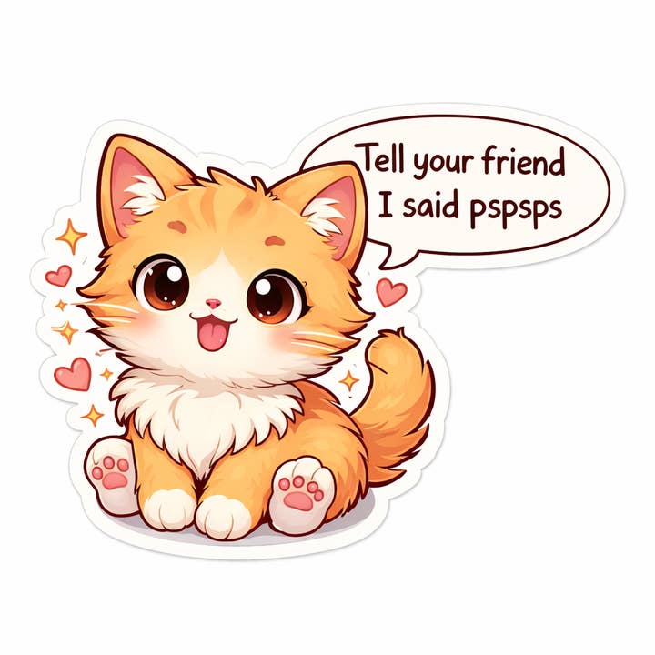 Tell your friend i said pspsps cat Waterproof Sticker for wholesale by Lyrical River Designs