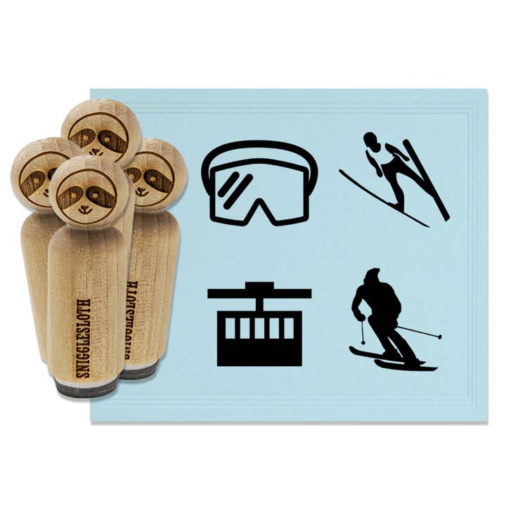 Ski Skiing Jumping Mask Tram Lift Winter Sport Rubber Stamp Set for Stamping Crafting Planners for wholesale by Sniggle Sloth
