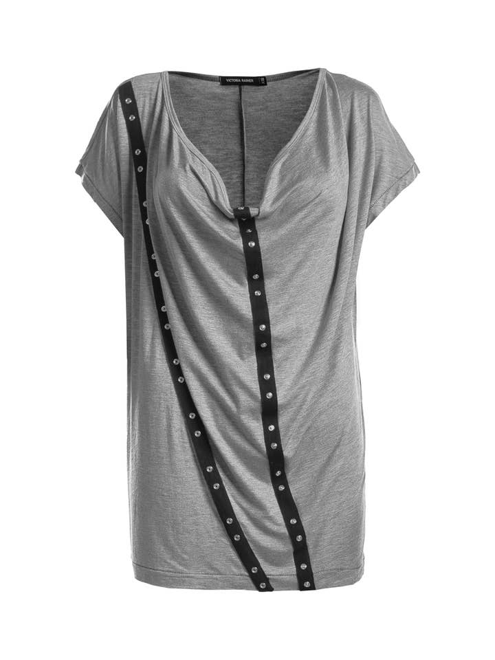 Grigio Chiaro Top drappeggiato asimmetrico con bottoni a pressione - Grigio in vendita all'ingrosso su Faire